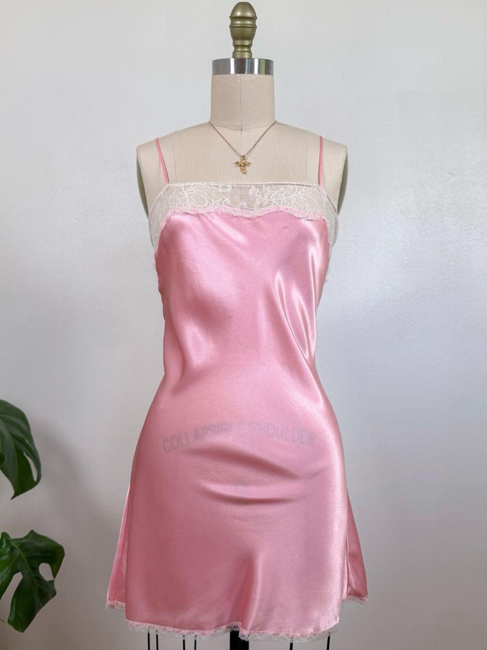Victorias Secret Pink Satin and Lace Slip Dress